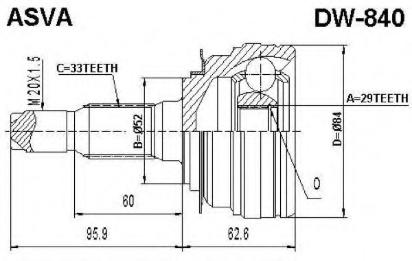 Шарнирный комплект, приводной вал ASVA DW-840