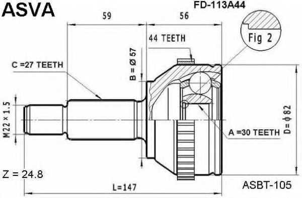 Шарнирный комплект, приводной вал ASVA FD-113A44