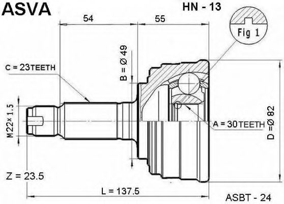 Шарнирный комплект, приводной вал ASVA HN-13