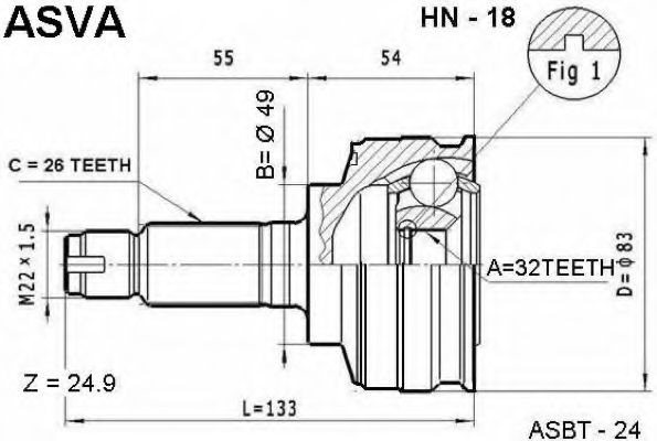 Шарнирный комплект, приводной вал ASVA HN-18