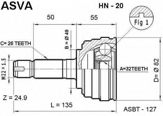 Шарнирный комплект, приводной вал ASVA HN-20