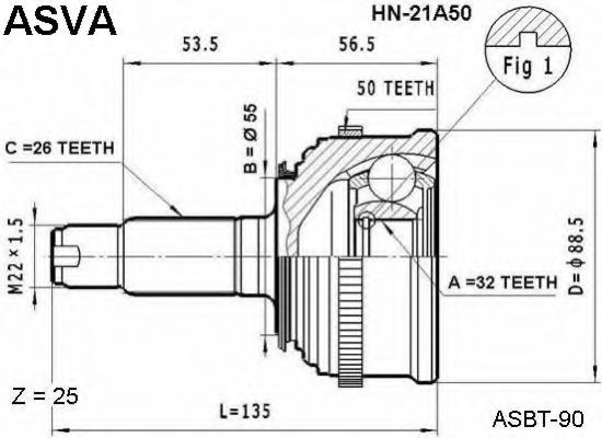 Шарнирный комплект, приводной вал ASVA HN-21A50