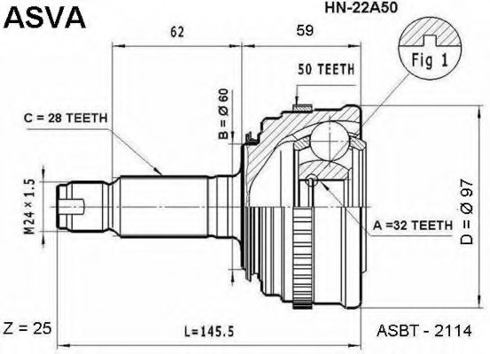 Шарнирный комплект, приводной вал ASVA HN-22A50