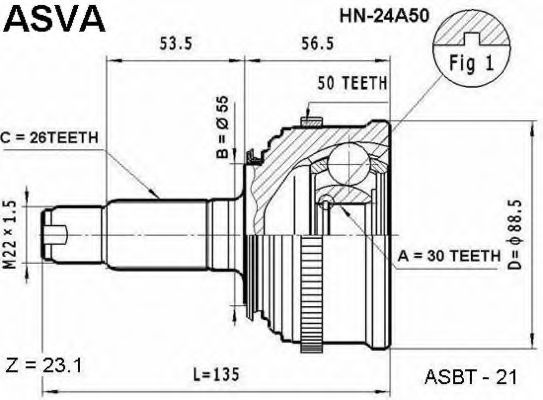 Шарнирный комплект, приводной вал ASVA HN-24A50