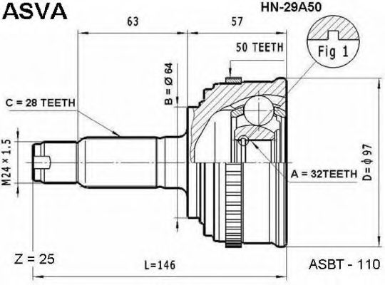 Шарнирный комплект, приводной вал ASVA HN-29A50