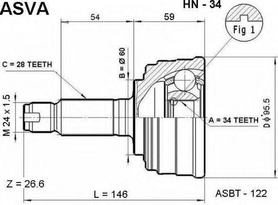 Шарнирный комплект, приводной вал ASVA HN-34