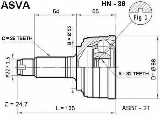 Шарнирный комплект, приводной вал ASVA HN-36