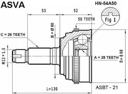 Шарнирный комплект, приводной вал ASVA HN-54A50