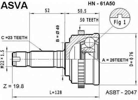 Шарнирный комплект, приводной вал ASVA HN-61A50