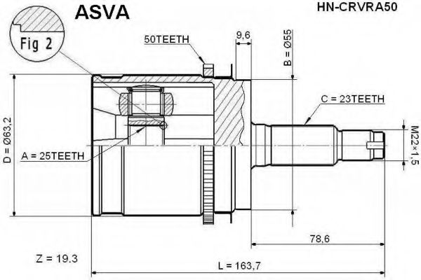 Шарнирный комплект, приводной вал ASVA HN-CRVRA50