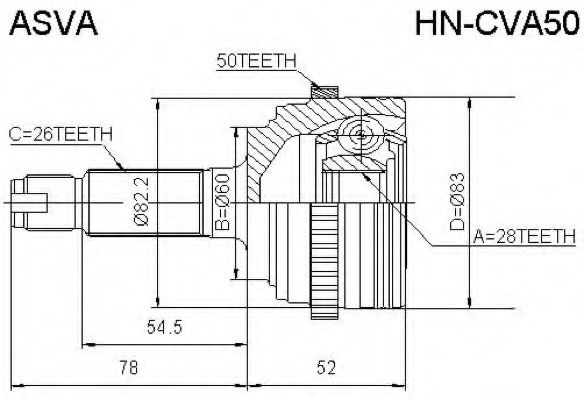 Шарнирный комплект, приводной вал ASVA HN-CVA50
