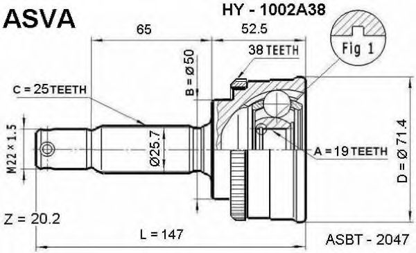 Шарнирный комплект, приводной вал ASVA HY-1002A38