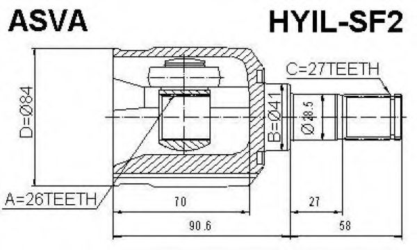 Шарнирный комплект, приводной вал ASVA HYIL-SF2