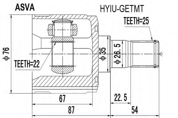 Шарнирный комплект, приводной вал ASVA HYIU-GETMT