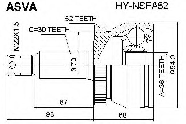 Шарнирный комплект, приводной вал ASVA HY-NSFA52