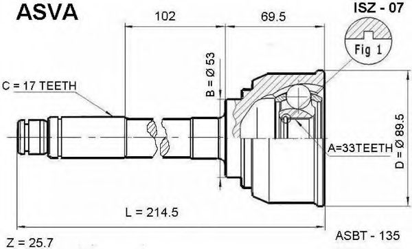 Шарнирный комплект, приводной вал ASVA ISZ-07