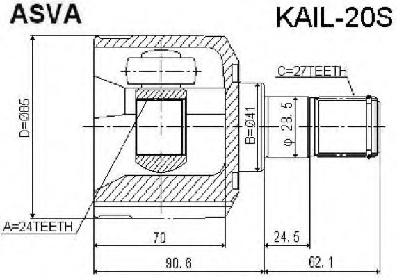 Шарнирный комплект, приводной вал ASVA KAIL-20S