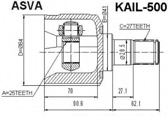 Шарнирный комплект, приводной вал ASVA KAIL-500