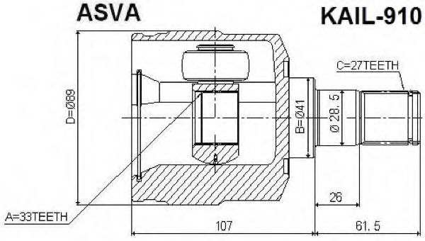 Шарнирный комплект, приводной вал ASVA KAIL-910