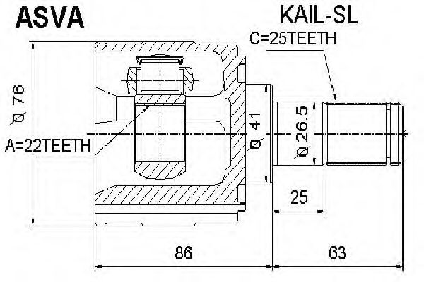 Шарнирный комплект, приводной вал ASVA KAIL-SL