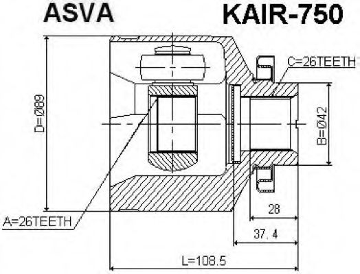 Шарнирный комплект, приводной вал ASVA KAIR-750