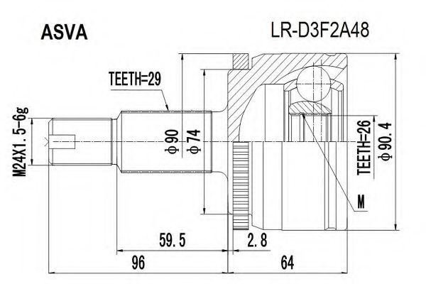 Шарнирный комплект, приводной вал ASVA LR-D3F2A48