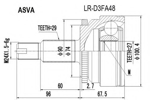 Шарнирный комплект, приводной вал ASVA LR-D3FA48