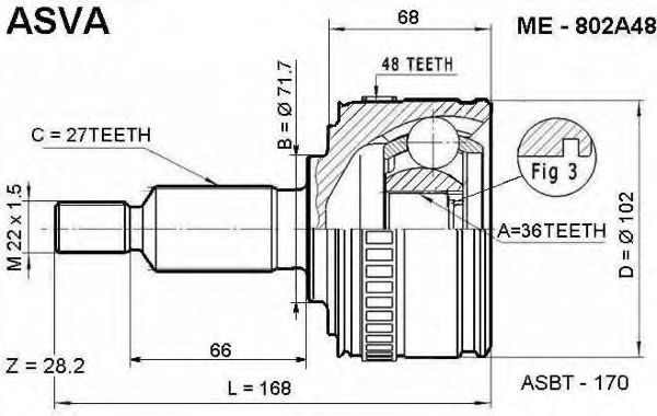 Шарнирный комплект, приводной вал ASVA ME-802A48