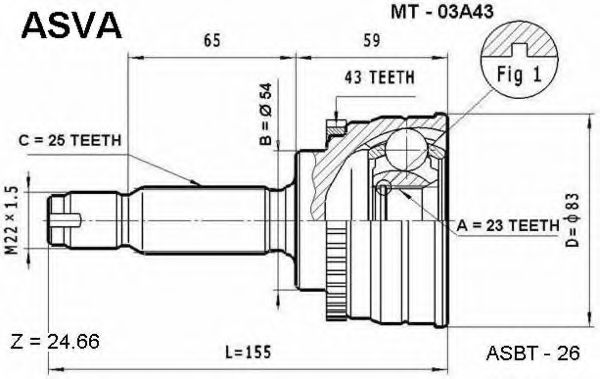 Шарнирный комплект, приводной вал ASVA MT-03A43