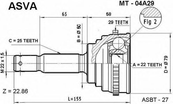 Шарнирный комплект, приводной вал ASVA MT-04A29