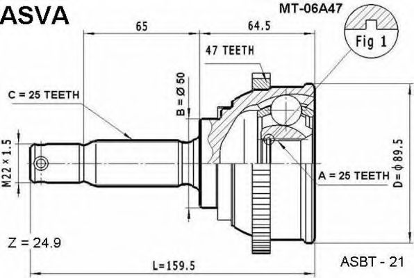Шарнирный комплект, приводной вал ASVA MT-06A47