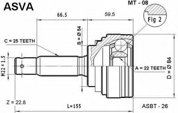 Шарнирный комплект, приводной вал ASVA MT-08