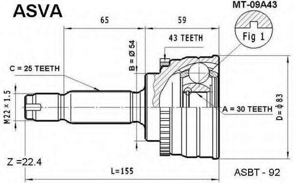 Шарнирный комплект, приводной вал ASVA MT-09A43