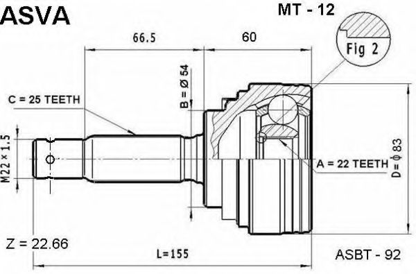 Шарнирный комплект, приводной вал ASVA MT-12