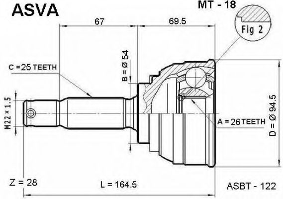 Шарнирный комплект, приводной вал ASVA MT-18