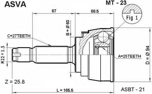 Шарнирный комплект, приводной вал ASVA MT-23