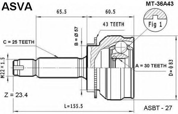 Шарнирный комплект, приводной вал ASVA MT-36A43
