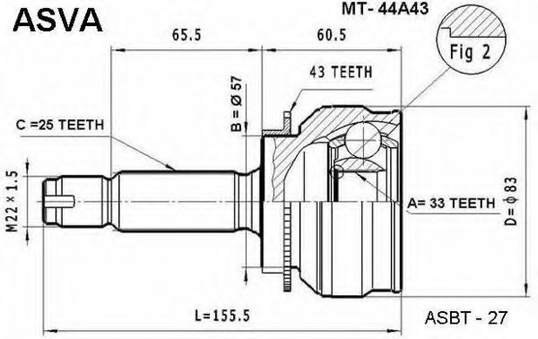 Шарнирный комплект, приводной вал ASVA MT-44A43