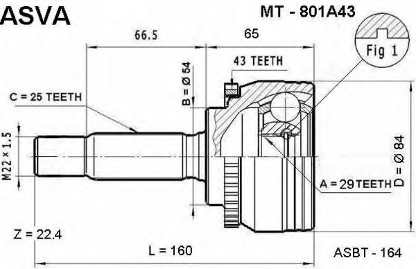 Шарнирный комплект, приводной вал ASVA MT-801A43