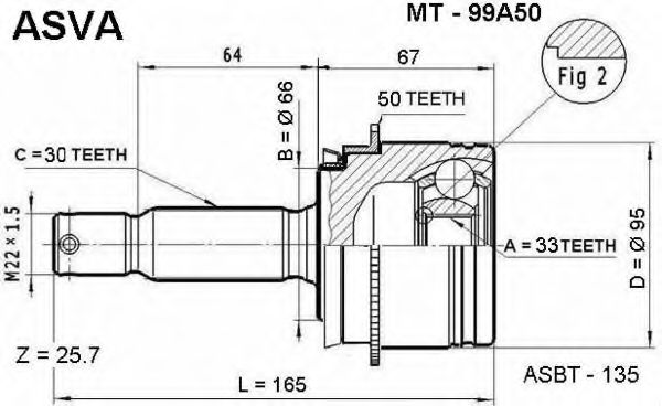 Шарнирный комплект, приводной вал ASVA MT-99A50