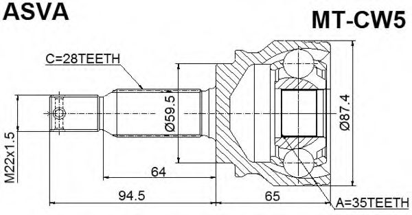 Шарнирный комплект, приводной вал ASVA MT-CW5