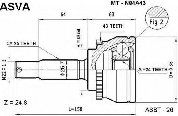 Шарнирный комплект, приводной вал ASVA MT-N84A43