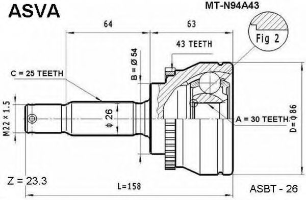 Шарнирный комплект, приводной вал ASVA MT-N94A43