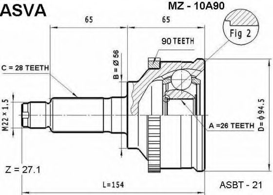 Шарнирный комплект, приводной вал ASVA MZ-10A90