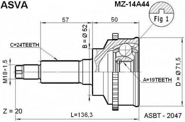 Шарнирный комплект, приводной вал ASVA MZ-14A44