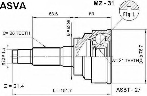 Шарнирный комплект, приводной вал ASVA MZ-31