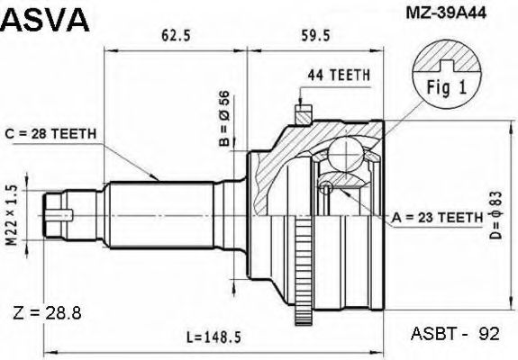 Шарнирный комплект, приводной вал ASVA MZ-39A44