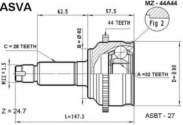 Шарнирный комплект, приводной вал ASVA MZ-44A44