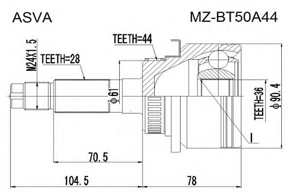 Шарнирный комплект, приводной вал ASVA MZ-BT50A44