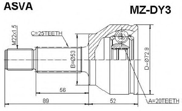 Шарнирный комплект, приводной вал ASVA MZ-DY3